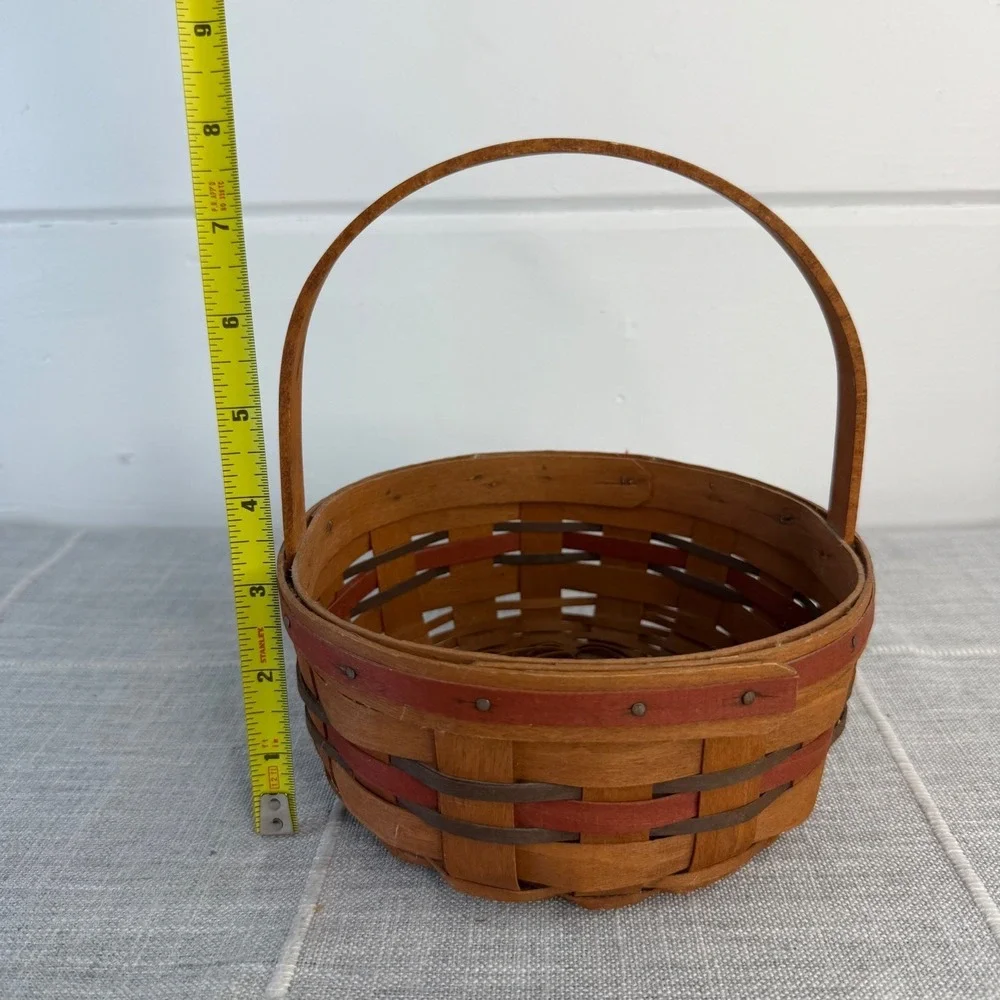 1989 Longaberger All American Stitching‎ Basket Red Blue Stationary Handle USA